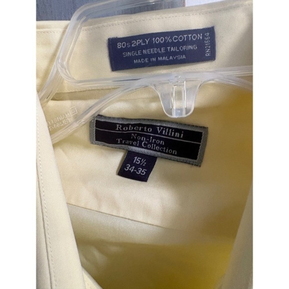 Roberto Villini Mens Non-Iron Travel Dress Shirt 15.5 34-35 Yellow Cotton 80s 2P - Picture 2 of 4